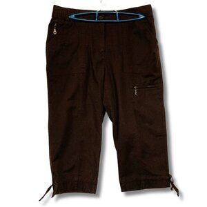 ALIA PETITES Dark brown cargo capri pants ~ Stretchy cropped SMALL MEDIUM sz 8P